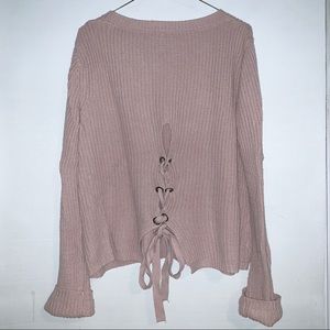Pink lace up back sweater
